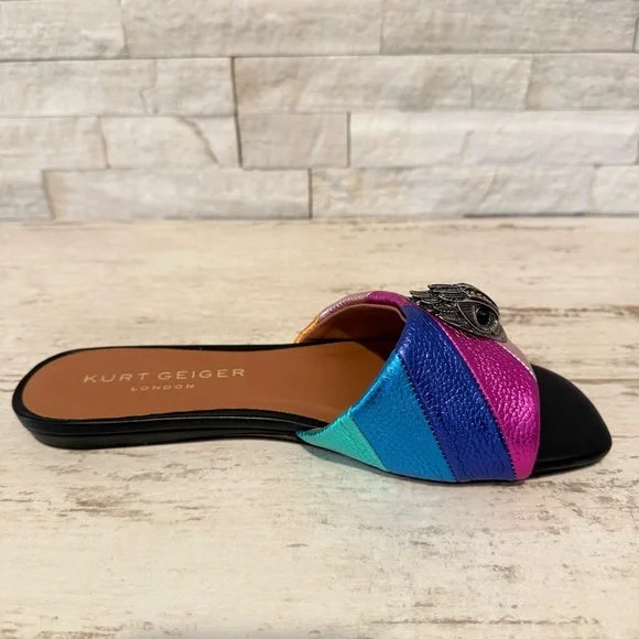 Kurt Geiger Kensington Flat Sandals Rainbow Metallic Stripe Slide Size 36.5 EU - Picture 9 of 16